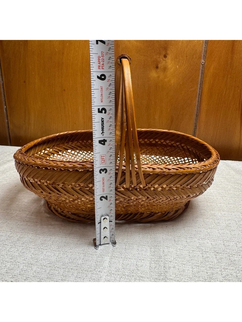 Vintage Woven Wicker Basket With Handle Oval Boho Cottage Farmhouse Decor